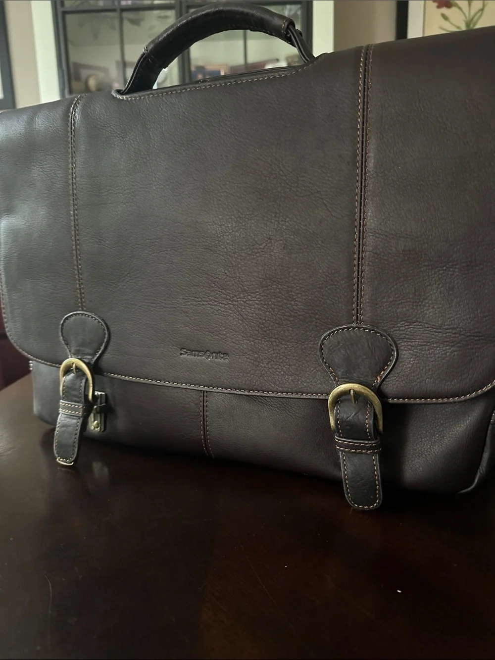 Samsonite Dark Brown Leather Briefcase Messenger Bag